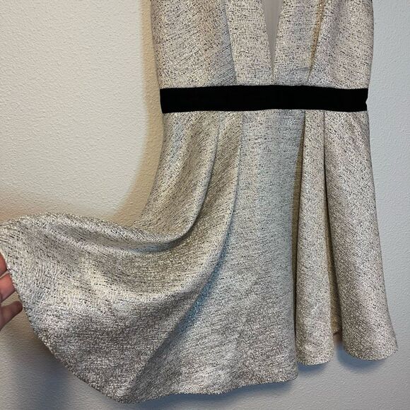 BCBGeneration Aubry Sheer V-Neck Shimmery Fit & Flare Mini Dress Size 8 - Picture 7 of 10